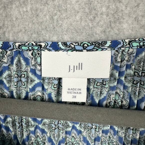 J. Jill Floral Blouse Size 3x Blue Geometric Bell Sleeve Pleated Career Workwear - Picture 3 of 12